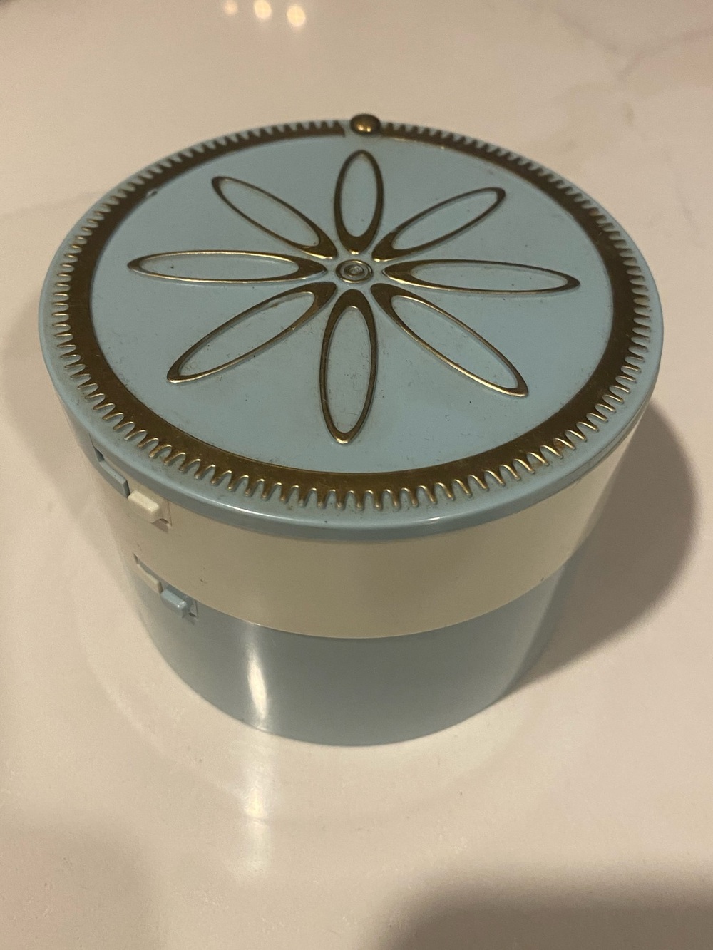 1960s Remington Blue and Cream electric razor with swivel open decorative case